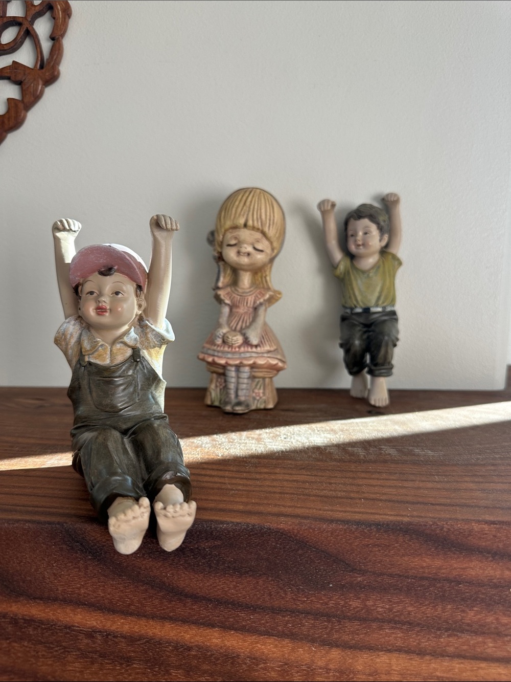 Vintage 1982 Ceramic Children Shelf-Sitter & Box-Hanger Trio Set - 3 pcs
